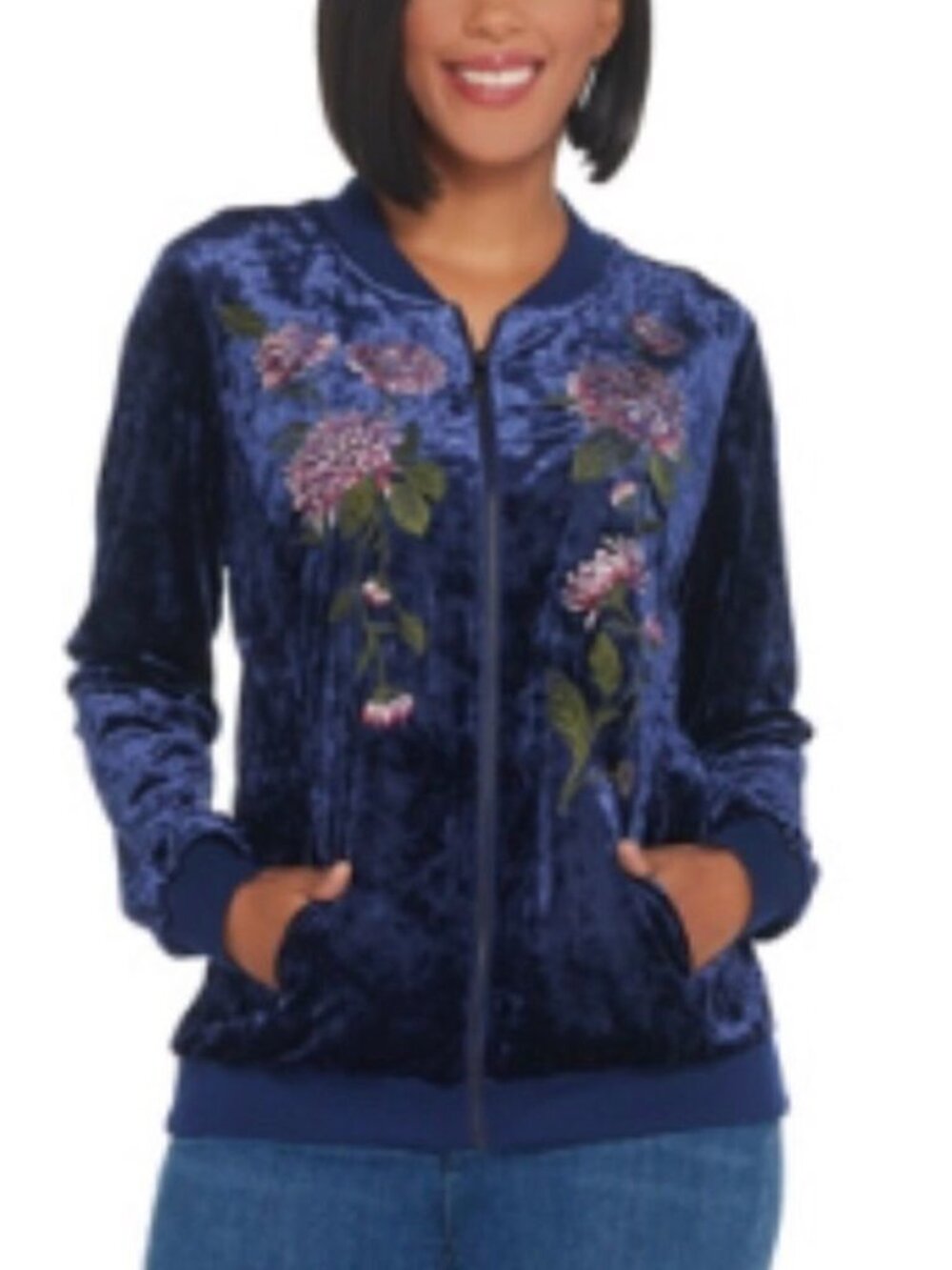 Belle by Kim Embroidered Panne Velvet Bombe Jacket